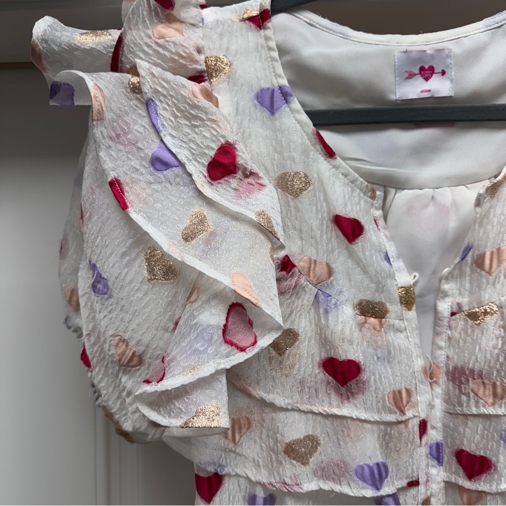 Buddy Love Norma Ruffle Short Dress Kissing Booth Heart Print White Pink - Picture 6 of 15